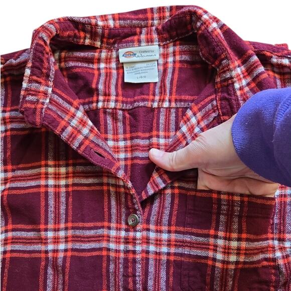 Dickies | Maroon and Orange Flannel Button Down | Size  Large - Picture 4 of 5